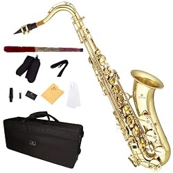Cecilio 2Series TS-280 Gold Lacquered B Flat Tenor Saxophone + Case, Mouthpiece, 11 Reeds, & More