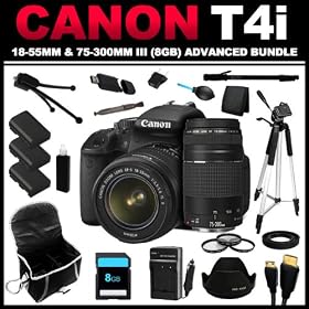 Canon EOS Rebel T4i 18.0 MP CMOS Digital SLR with 18-55mm EF-S IS II Lens + Canon EF 75-300mm f/4-5.6 III Telephoto Zoom Lens for Canon SLR Cameras Non-USM (8GB Advanced Bundle) - 6558B003, 6473A003