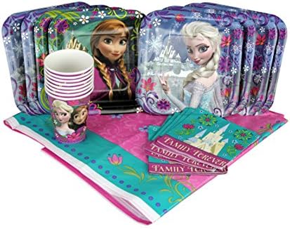 Party with Disney Frozen Fun! Party Set Includes Table Cover, Plates, Napkins and Cups for 8