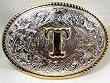 SILVER/GOLD PLATED  MONOGRAM LETTER "T" BELT BUCKLE