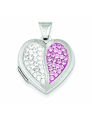 Genuine .925 Sterling Silver 18mm Heart Light Rose And White Swarovski Elements Locket 1.6 Grams. 100% Satisfaction Guaranteed.