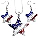 SoulBreezeCollection USA American Flag Stars Patriotic 4th of July Independence Day Pendant Necklace & Dangle Earrings Set