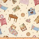 44'' Wide Aunt Lindy's Paper Doll House Furniture Cream Fabric By The Yard