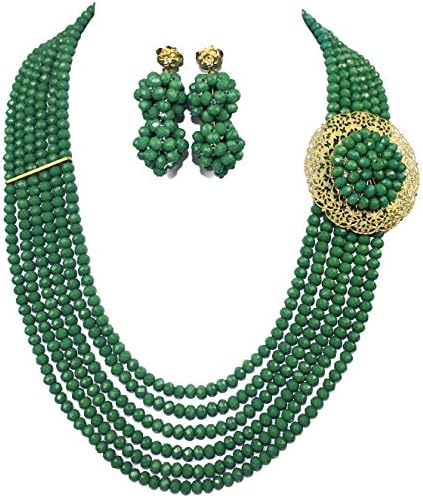 Emerald Green African Beaded Jewellery With Nigerian Necklace And Earrings AM5684984