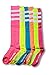 Colored Knee High Tube Socks with Colored Stripes (Neon Yellow with White Stripes)