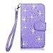 Galaxy S6 Active Case - Cellularvilla Pu Leather Wallet Flip Open Pocket ID Card Holder Slots Case Pouch Cover Fold Stand with Wrist Strap for Samsung Galaxy S6 Active SM-G890 (Purple_Giltter)