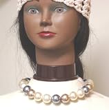 Large Ivory and Amber Pearl Short Chain Jeffrey Isaac Necklace and Earrings