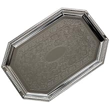 Carlisle 608901 Carbon Steel Celebration Octagonal Tray w/Beaded Border, 17.13" x 11.75" (Case of 12)