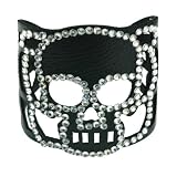 Faux Leather Bracelet in Skull Design with Clear Crystals - 8