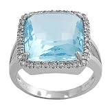 6 Cttw Blue Topaz & 0.25 Ct Diamond 14 Karat White Gold Ring Size 7