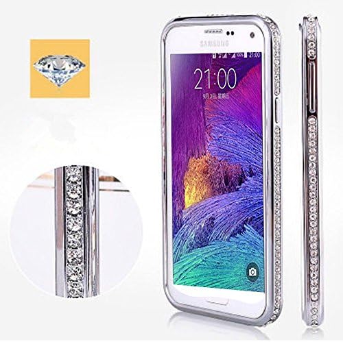 Ebestsale Crystal Bling Rhinestone Ultra Slim Aluminum Metal Bumper Frame for Samsung Galaxy Note 4 NoteIV IV N9100, Silver