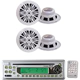 Pyle Marine Radio Receiver and Speaker Package - PLCD10MR AM/FM-MPX In-Dash Marine CD/MP3 Player w/Full Face Detachable Panel - 2x PLMR62 2 Pairs of 200 Watt 6.5 2 Way White Marine Water Resistant Speakers