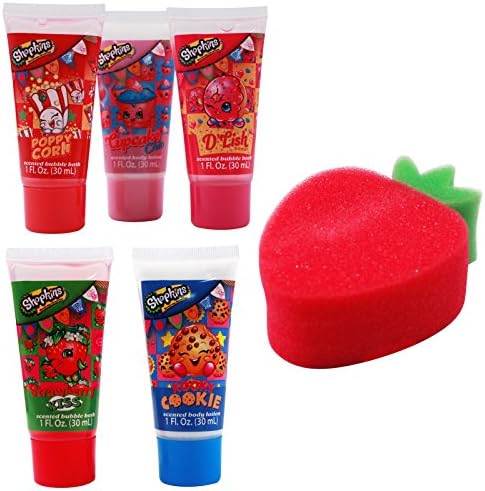 6pc Shopkins Bath and Body Gift Set Scented Body Lotion Bubble Bath Sponge