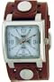 White Cross Brown Leather Wide Band Trendy Fashion Design Square Steel White Dial Gothic Punk Biker Wristband Watch