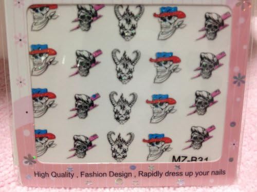 Halloween Theme Pink Lightning Skulls Crossbones Punk Nail Art Stickers