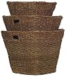 Natural Hand Woven Seagrass Square Baskets Lg=20 1/2"Dx18 1/2"H Set of 3