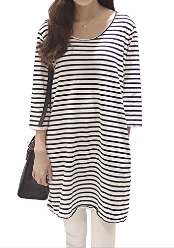 (アールポート) R-port レディース ボーダー 7分袖 チュニック カットソー / ホワイト FREE