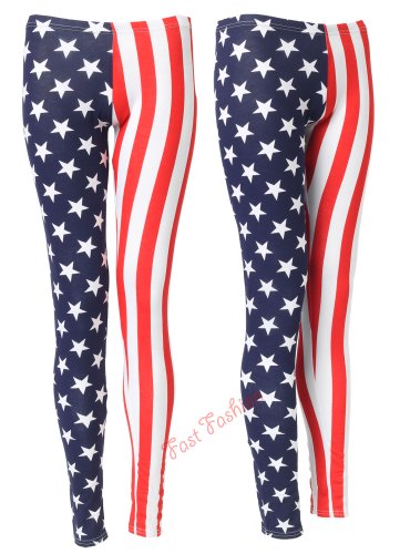 Womens USA American Flag Stars & Stripes Leggings/ Sizes 8-14, &Acirc;&pound;6.99 (S/M  UK(8-10), Navy/Red)