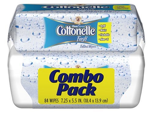 Cottonelle Flushable Folded Wipes with Aloe & E, Tub/Refill Combo, Case Pack, Eight - 84 Count Packs ( 672 Wipes)