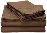 At Home Interlocking Rings Embroidered King 75-GSM Microfiber Sheet Set, Chocolate