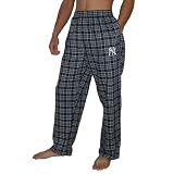 Mens MLB New York Yankees Plaid Cotton Thermal Sleepwear / Pajama Pants - Dark Blue & Grey (Size: S)