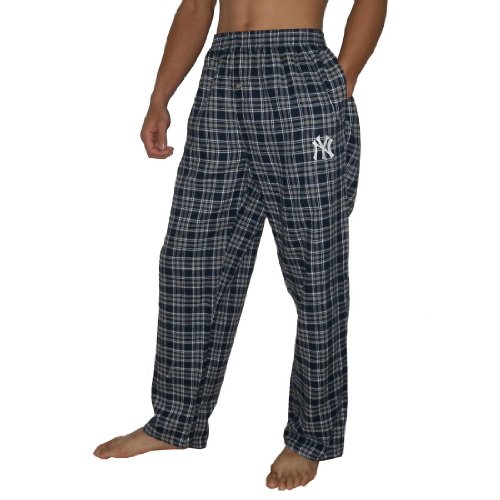 Mens MLB New York Yankees Plaid Cotton Thermal Sleepwear / Pajama Pants - Dark Blue & Grey (Size: S)