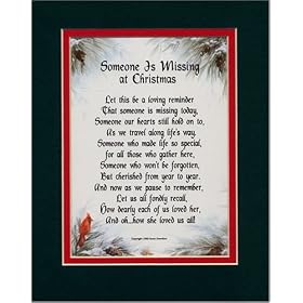 "Someone Is Missing At Christmas" (Female) 8x10 Heartfelt Poem, Double-matted in Green Over Red. Mourning the Loss of a Loved One.