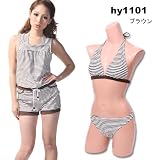 【婦人(レディース水着)ボーダー柄サロペ付き ビキニ3点セット】