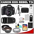 Canon EOS Rebel T3i Digital SLR Camera Body & EF-S 18-55mm IS II Lens with 75-300mm III Lens + 16GB Card + .45x Wide Angle & 2x Telephoto Lenses + Battery + Remote + (2) Filters + Tripod + Accessory Kit