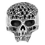 Men's Stainless Steel Skull with Black CZ Ring