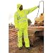 Fluorescent Lime Luminator 0.4 mm Polyurethane/PVC/Cotton Class III Flame Resistant Rain Suit With, Roll-Up Hood, Expandable Ankle Gussets, Elastic Inner Cuff In Jacket Sleeves, 2 Front Patch Pockets And 3M Reflective Stripes