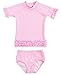 RuffleButts® Girls Hot Pink Seersucker UPF 50+ Ruffled Rash Guard Bikini Swimsuit Set
