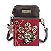 Chala Dazzled Crossbody Cell Phone Purse - Women Faux Leather Multicolor Handbag with Adjustable Strap - Pawprint Burgundy