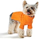 Size #12 (medium) Designer Pet Clothes, Tangerine Turtleneck Dog Sweater, Classic Aran Knit