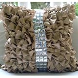 Vintage Diamonds - 18x18 Inches Throw Pillow Covers - Satin Pillow Cover with Satin Ruffles and Crystals