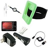 Creative Zen Protective Silicone Cover Case (GREEN) w/ 2in1 Sync Charging USB Retractable Data Cable, Universal USB Wall / Travel Charger, USB Car Charger, Retractable 3.5mm to 3.5mm Auxiliary MP3 Jack Cable, Earphones, and Screen Guard / Protector