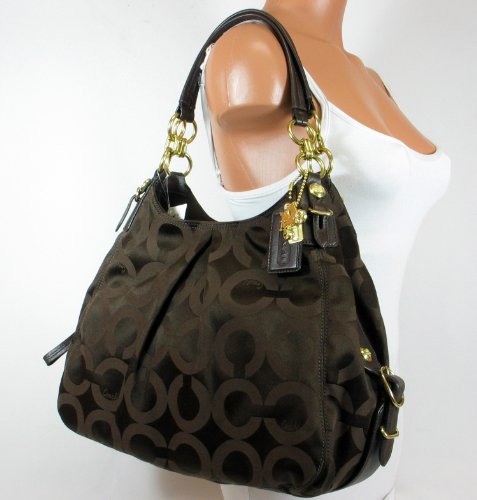 NEW AUTHENTIC COACH MIA OP ART SATEEN LARGE MAGGIE HOBO BAG (Brown/Mahogany