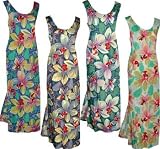 Neon Orchid - Hawaiian Long Tank Dress in Royal Blue, Black, Cream and Teal