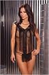 Leather 2 Piece V Neck baby doll with fringe, includes matching G-String in One Size, Queen Plus Size