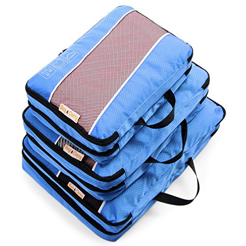 B&C Travel Packing Cubes (Blue)- Set Of 3 Double Compartments Packing Cubes (Blue)