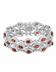 Sterling Silver Garnet and Diamond Accent Oval Station Bracelet