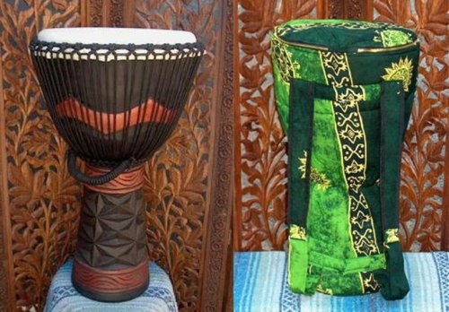 Ebony Flame Professional Djembe- 23-24 Tall x 13-14 Head- Includes FREE Drum Bag and FREE Surprise Percussion Gift