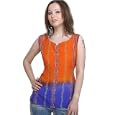 Orange Round V-neck Sleeveless Printed CrepeTunic (Petite, Tall & Misses Sizes XS-3X)