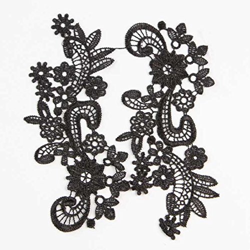 Yontree Venise Lace Lady Dress Sewing Lace Trims Applique Black 1 Pair