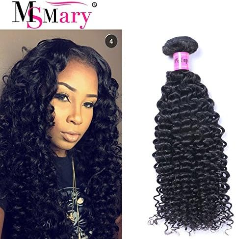 Ms Mary 6A Human Hair Direct 100% Virgin Peruvian Human Hair Extensions Kinky Curly Wave 4 pack Bundle, Natual Black Color 400g Total