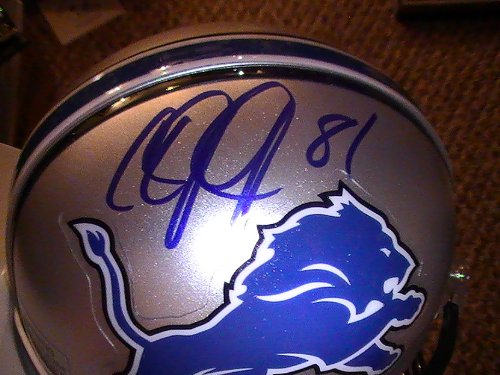 CALVIN JOHNSON SIGNED AUTOGRAPHED DETROIT LIONS MINI HELMET COA + HOLOGRAM