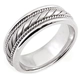 14K. White Gold Hand Woven Design Comfort Fit Wedding Band Ring