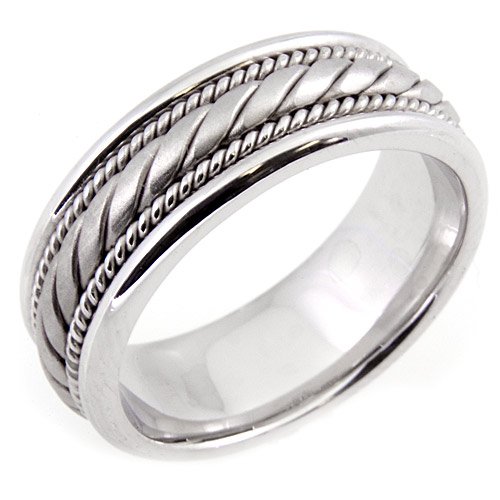 14K. White Gold Hand Woven Design Comfort Fit Wedding Band Ring