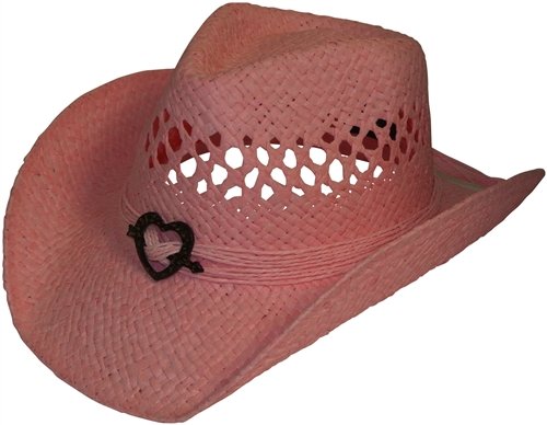 Western Straw Cowgirl Cowboy Hat with Heart and String Band