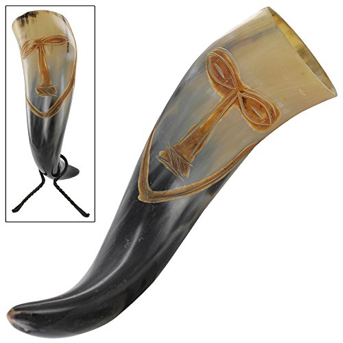 Vroulike Tribal Face Drinking Horn with Hand Forged Rack
